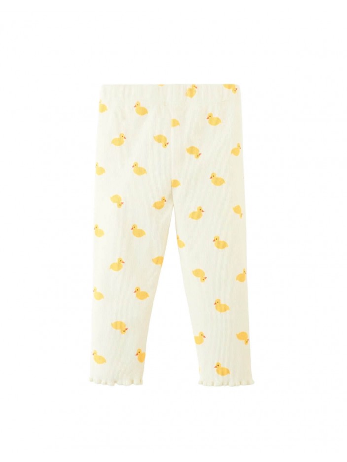 Fitted Leggings with All-Over Duck Print and Lettuce-Edge Hem