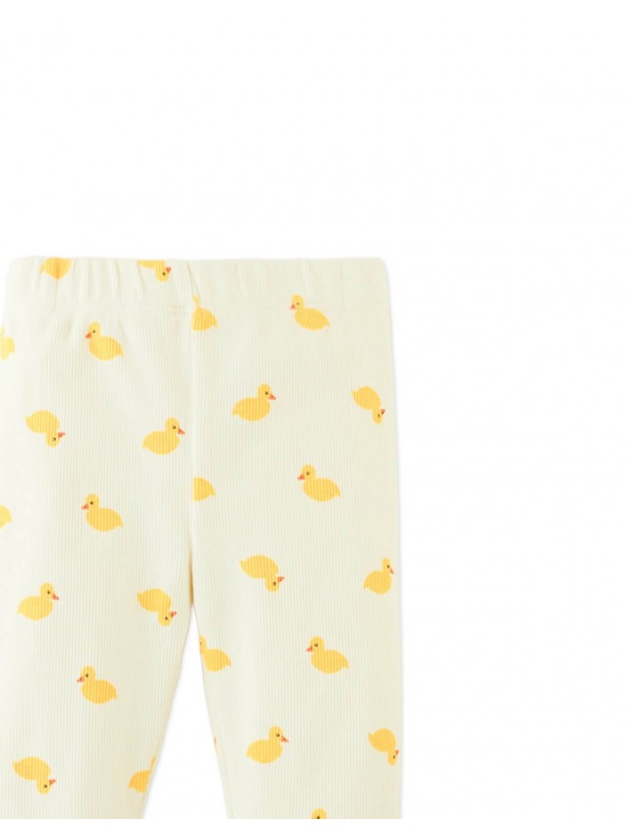 Fitted Leggings with All-Over Duck Print and Lettuce-Edge Hem