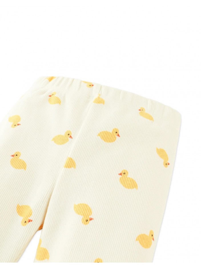 Fitted Leggings with All-Over Duck Print and Lettuce-Edge Hem