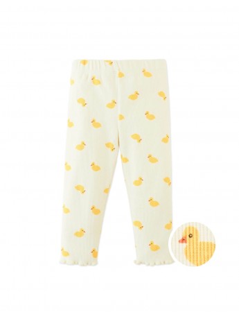 Fitted Leggings with All-Over Duck Print and Lettuce-Edge Hem