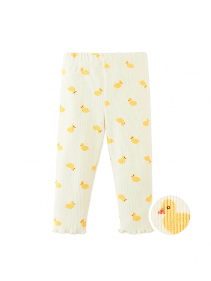 Fitted Leggings with All-Over Duck Print and Lettuce-Edge Hem