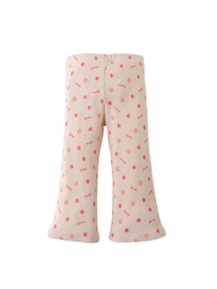 Ribbed Flare Leggings with All-Over Apple Print