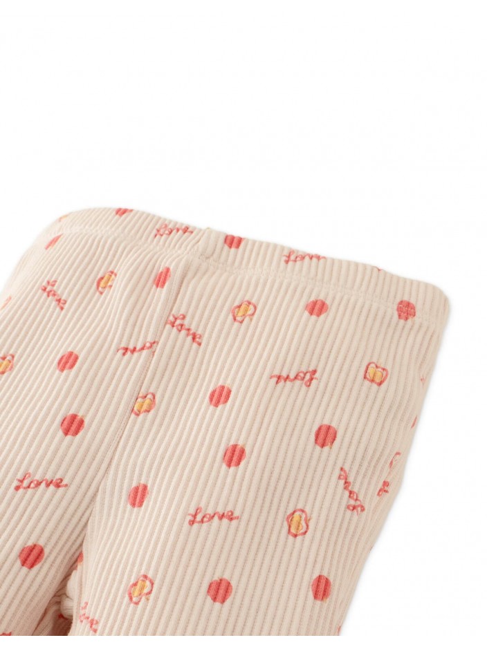 Ribbed Flare Leggings with All-Over Apple Print