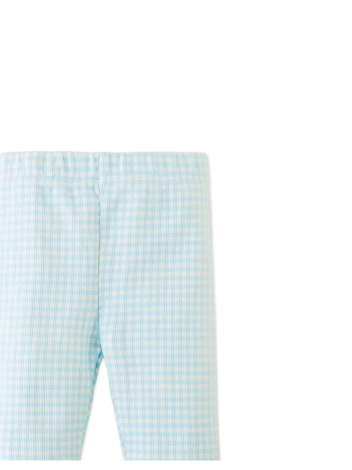 Fitted Leggings with All-Over Blue Gingham Print and Lettuce-Edge Hem