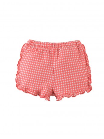 Jersey Shorts with Ruffles and All-Over Gingham Print