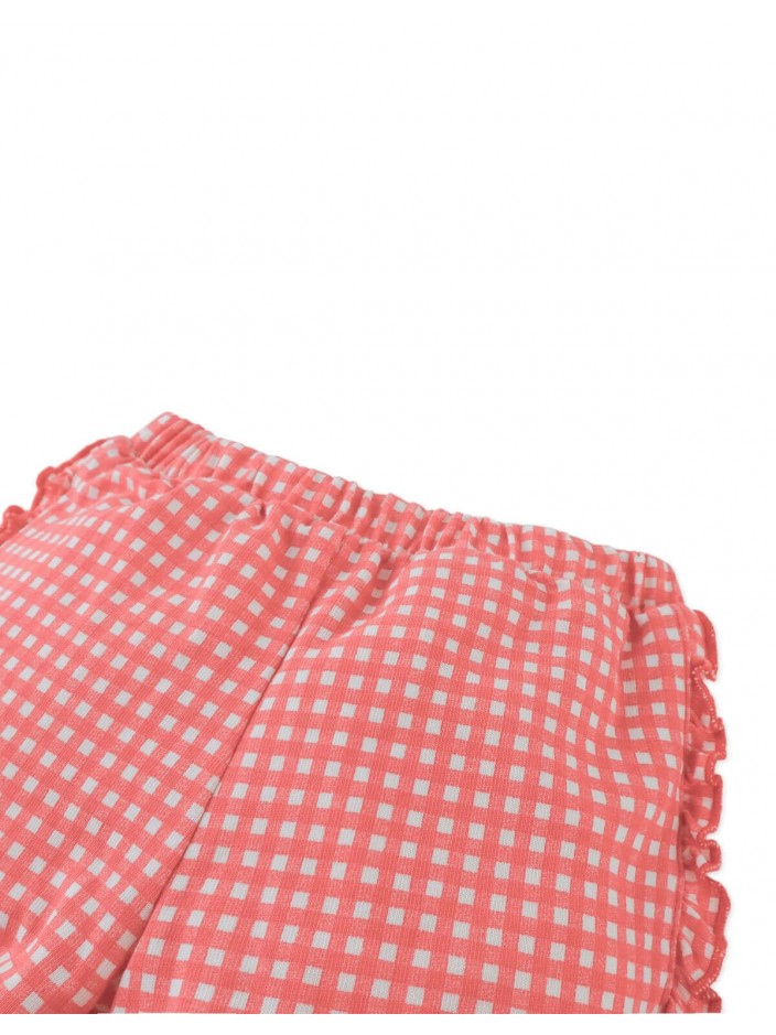 Jersey Shorts with Ruffles and All-Over Gingham Print
