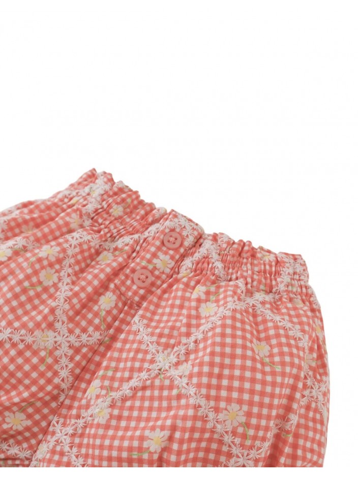 Garterized Waist & Hem Bloomer Shorts with Button Closure