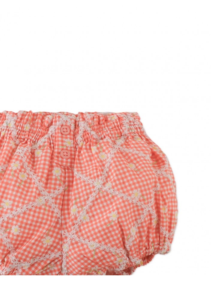 Garterized Waist & Hem Bloomer Shorts with Button Closure