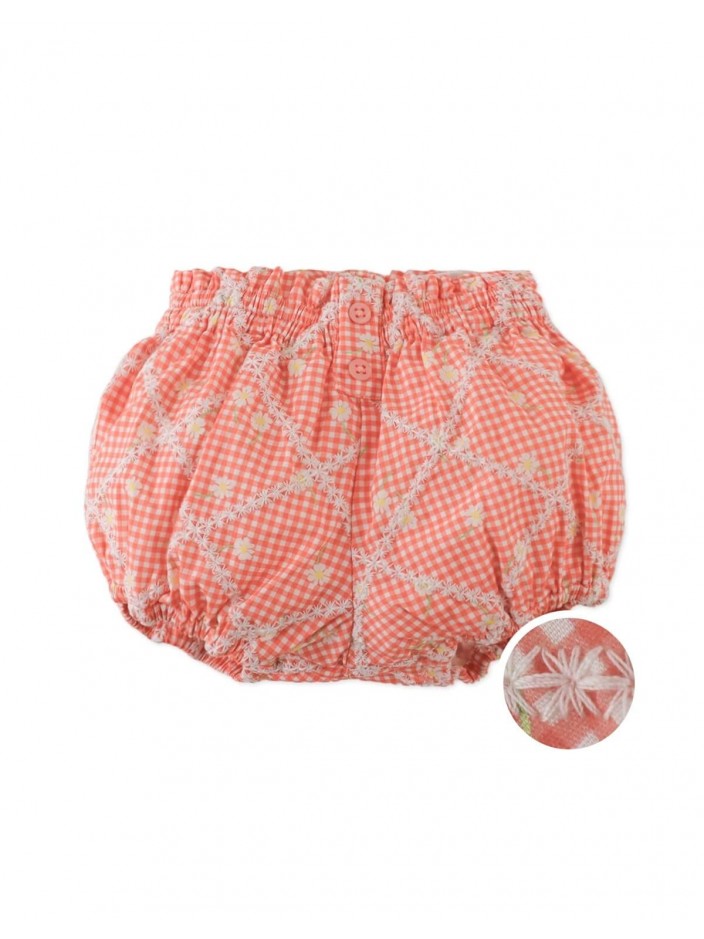 Garterized Waist & Hem Bloomer Shorts with Button Closure