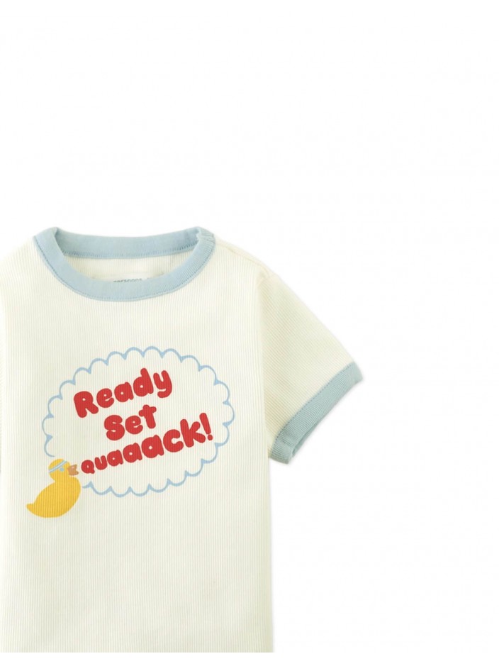 Blue Contrast Ringer T-shirt with Duck Print