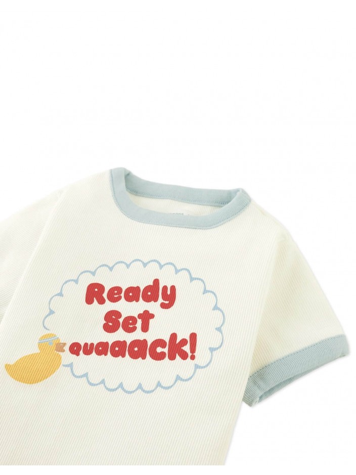 Blue Contrast Ringer T-shirt with Duck Print