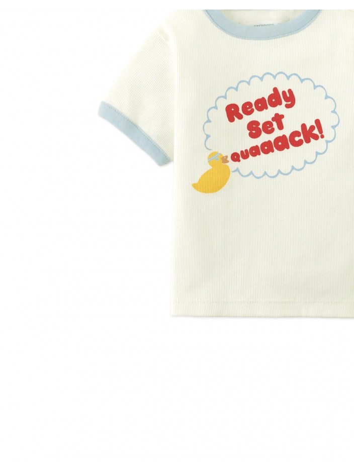 Blue Contrast Ringer T-shirt with Duck Print
