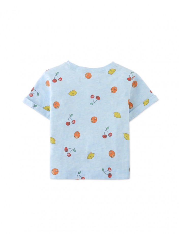 All-Over Fruit Print T-shirt with Side Slit