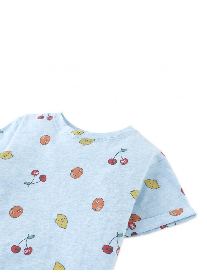 All-Over Fruit Print T-shirt with Side Slit