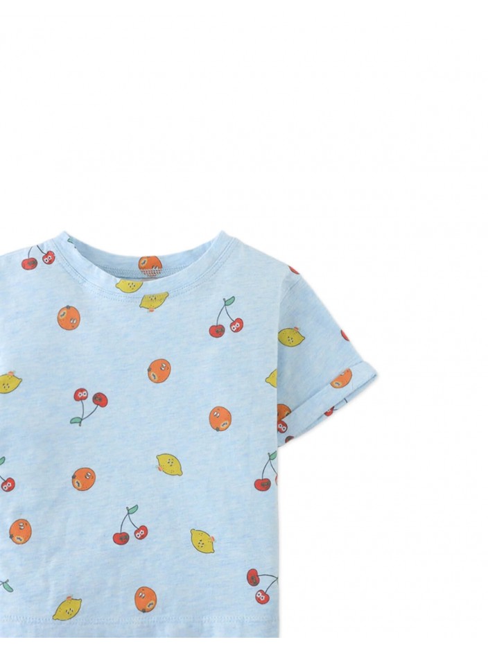 All-Over Fruit Print T-shirt with Side Slit