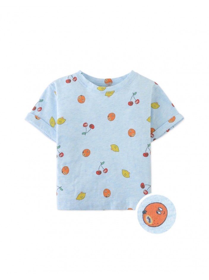 All-Over Fruit Print T-shirt with Side Slit