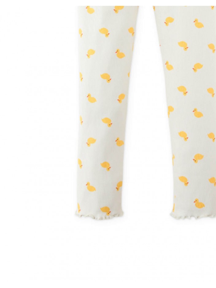 Fitted Leggings with All-Over Duck Print and Lettuce-Edge Hem