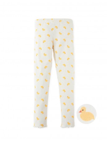 Fitted Leggings with All-Over Duck Print and Lettuce-Edge Hem