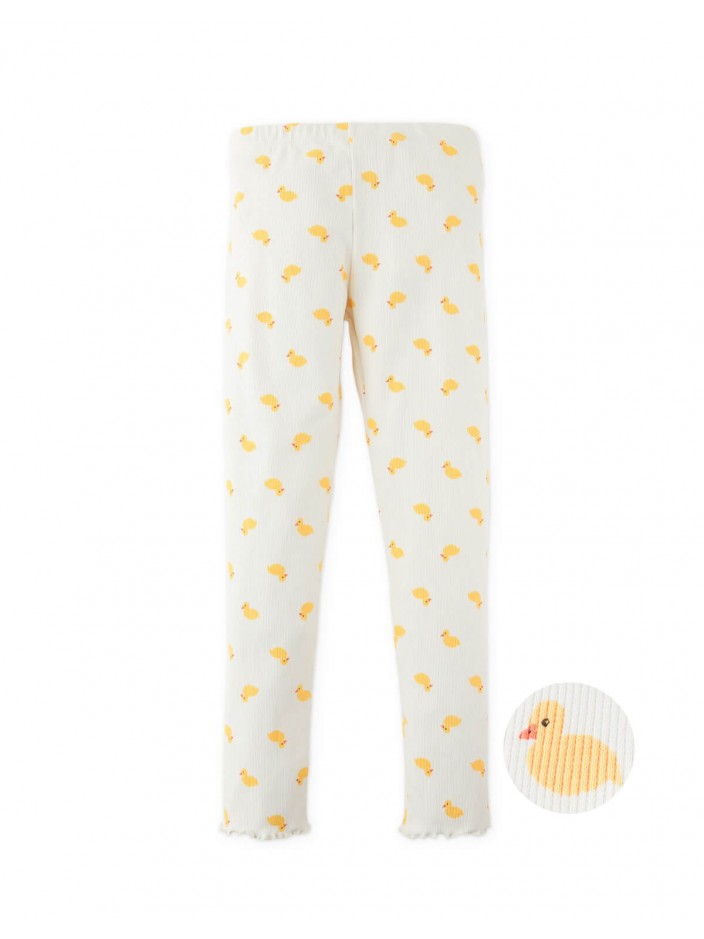Fitted Leggings with All-Over Duck Print and Lettuce-Edge Hem