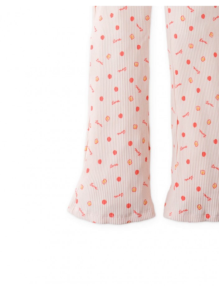 Ribbed Flare Leggings with All-Over Apple Print