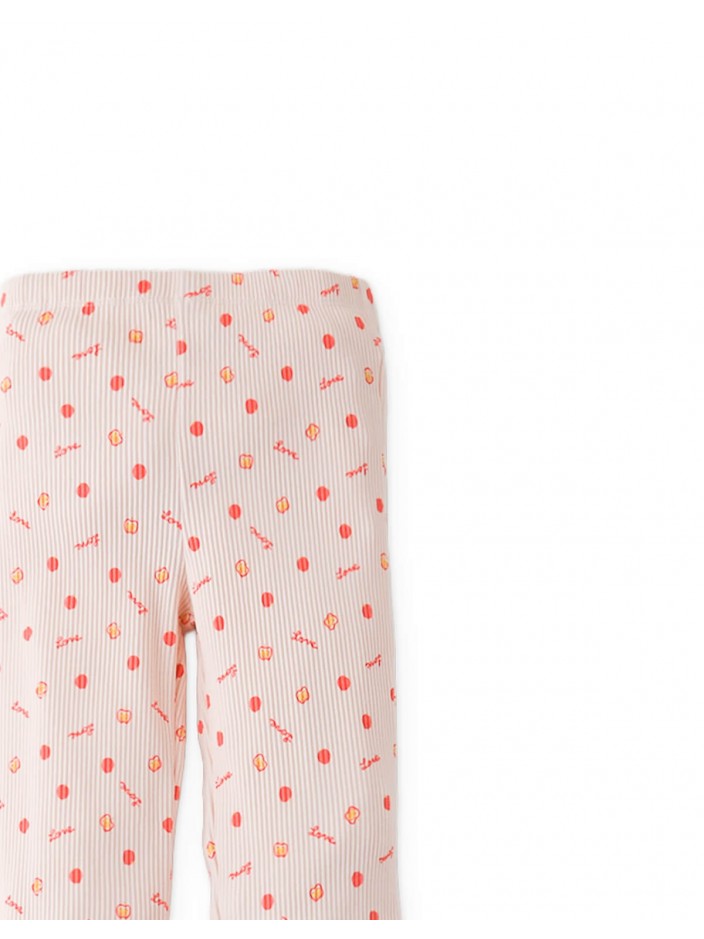 Ribbed Flare Leggings with All-Over Apple Print