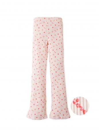 Ribbed Flare Leggings with All-Over Apple Print