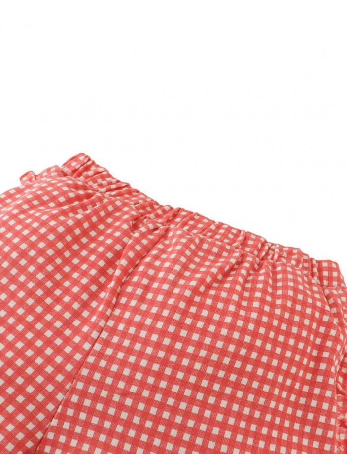 Jersey Shorts with Ruffles and All-Over Gingham Print
