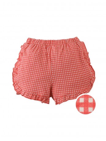 Jersey Shorts with Ruffles and All-Over Gingham Print