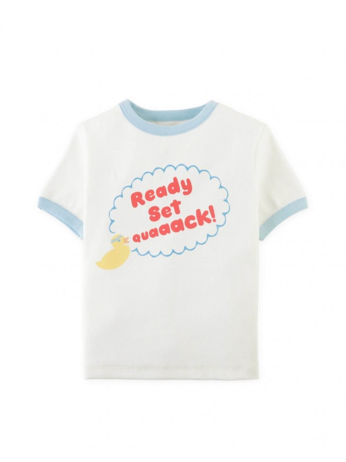 Blue Contrast Ringer T-shirt with Duck Print