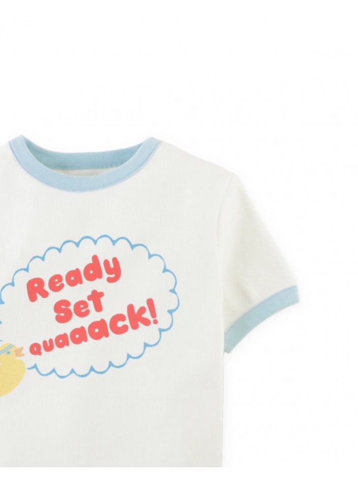 Blue Contrast Ringer T-shirt with Duck Print