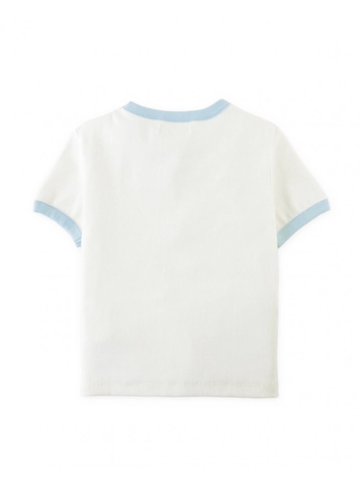Blue Contrast Ringer T-shirt with Duck Print