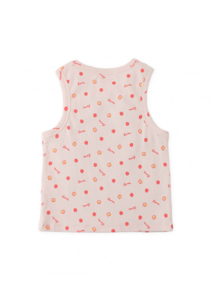 Ribbed Tank Top with All-Over Apple Print