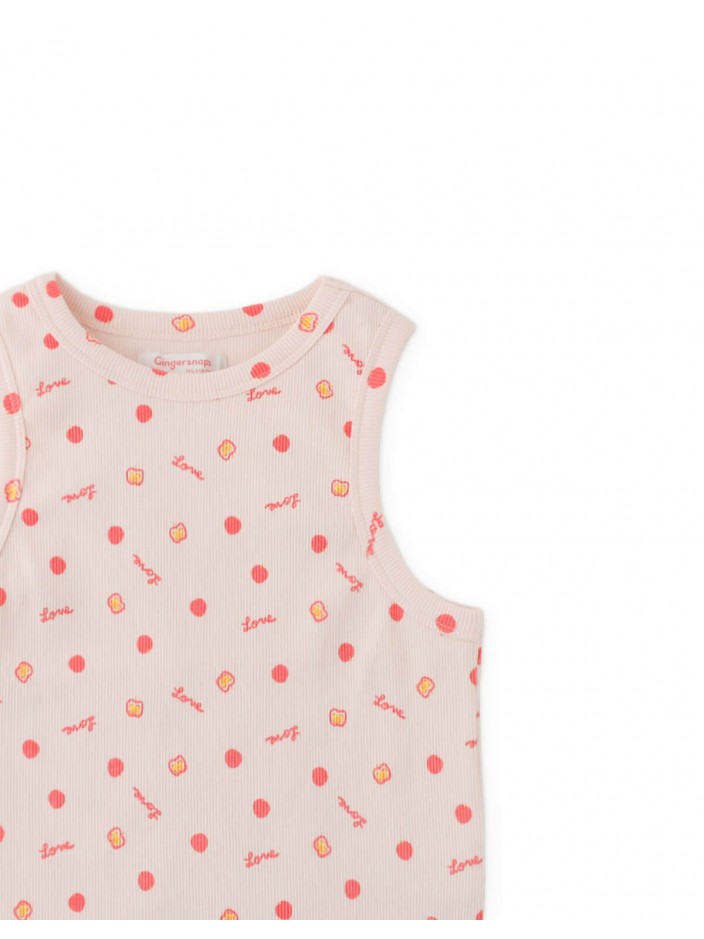 Ribbed Tank Top with All-Over Apple Print