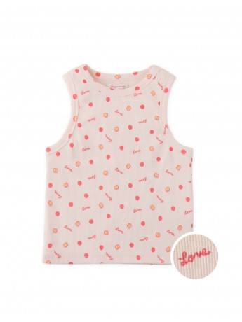 Ribbed Tank Top with All-Over Apple Print
