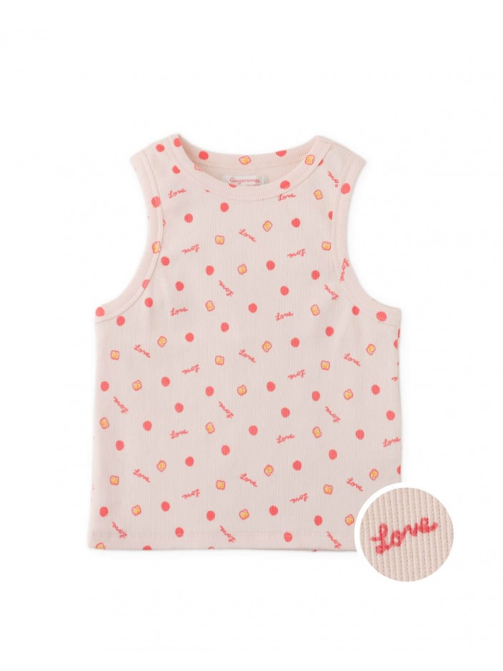 Ribbed Tank Top with All-Over Apple Print