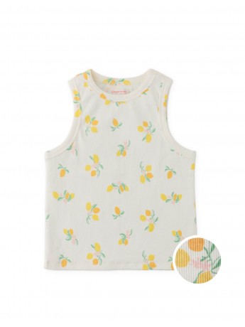 Ribbed Tank Top with All-Over Lemon Print