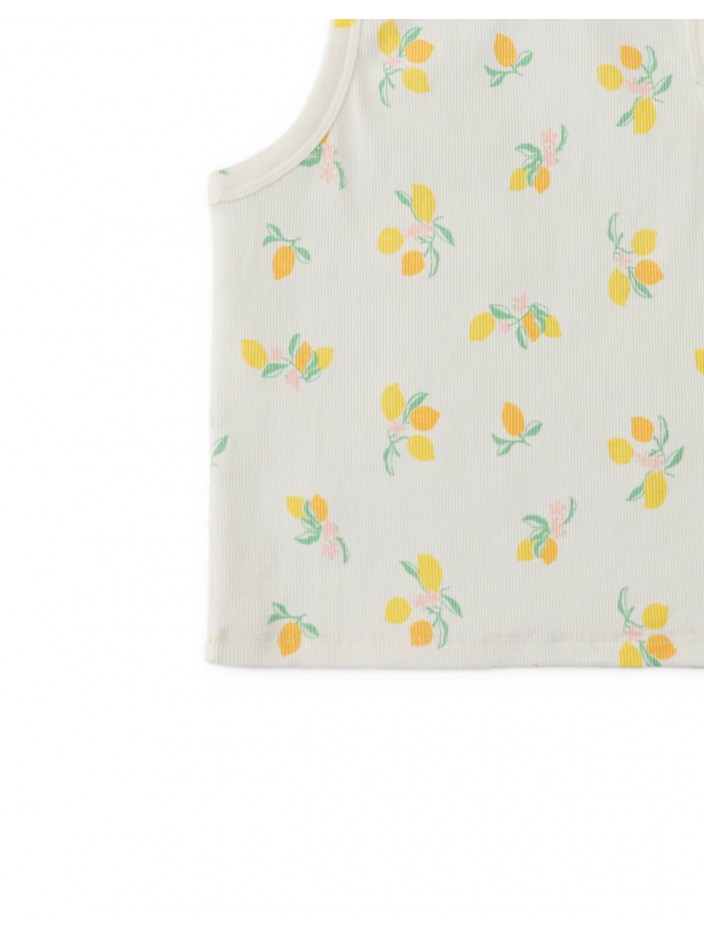Ribbed Tank Top with All-Over Lemon Print