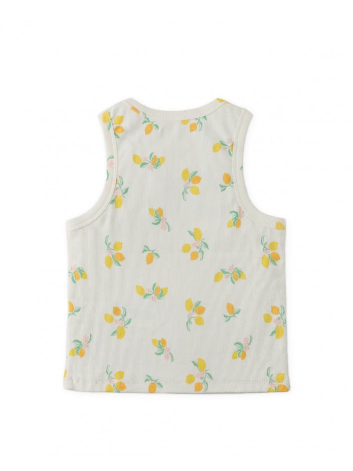 Ribbed Tank Top with All-Over Lemon Print