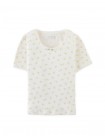 Flower Print Ribbed Crop Top with Set-in Lace and Rosette