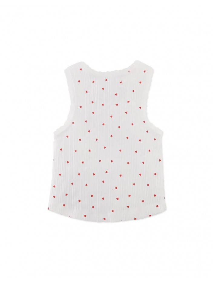 Ribbed Tank Top with Lace, Lettuce Edge & Rosette Appliqué