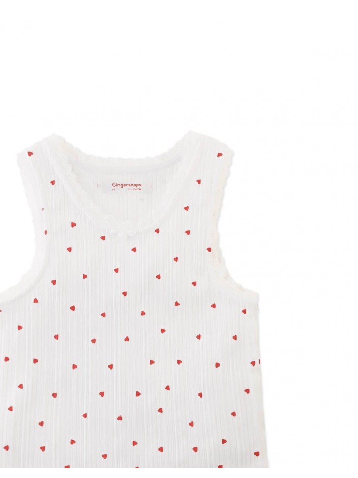 Ribbed Tank Top with Lace, Lettuce Edge & Rosette Appliqué