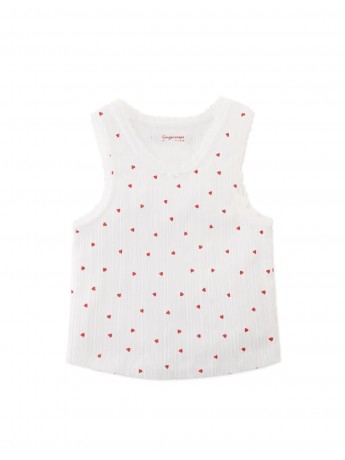 Ribbed Tank Top with Lace, Lettuce Edge & Rosette Appliqué