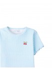 All-Over Blue Gingham Blouse with Cherry Appliqué
