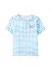 All-Over Blue Gingham Blouse with Cherry Appliqué