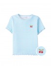 All-Over Blue Gingham Blouse with Cherry Appliqué