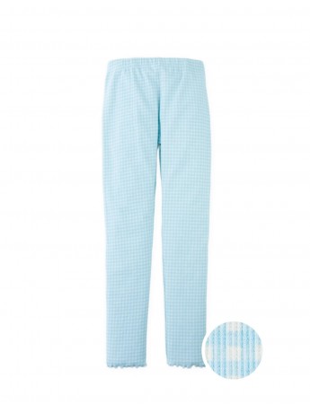 Fitted Leggings with All-Over Blue Gingham Print and Lettuce-Edge Hem