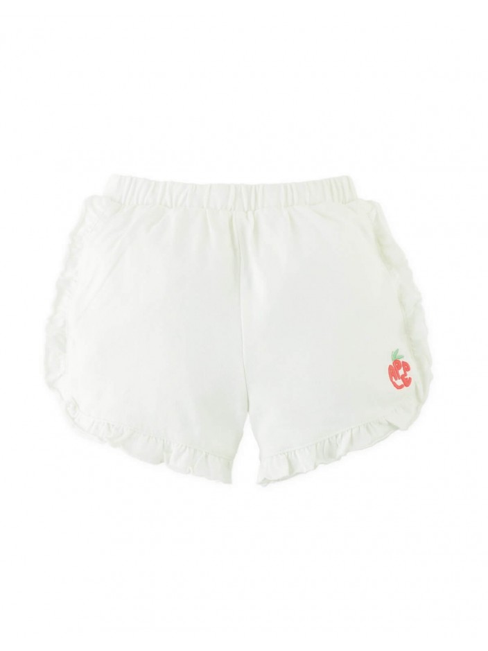 Jersey Shorts with Ruffles and Apple Embroidery