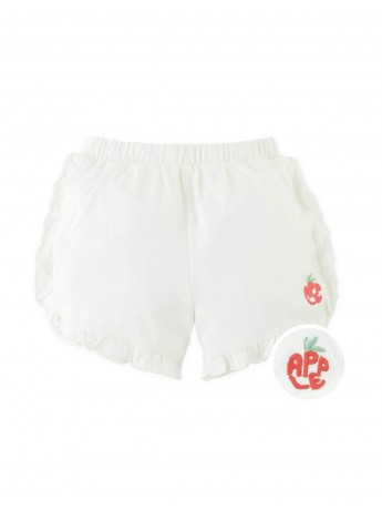Jersey Shorts with Ruffles and Apple Embroidery