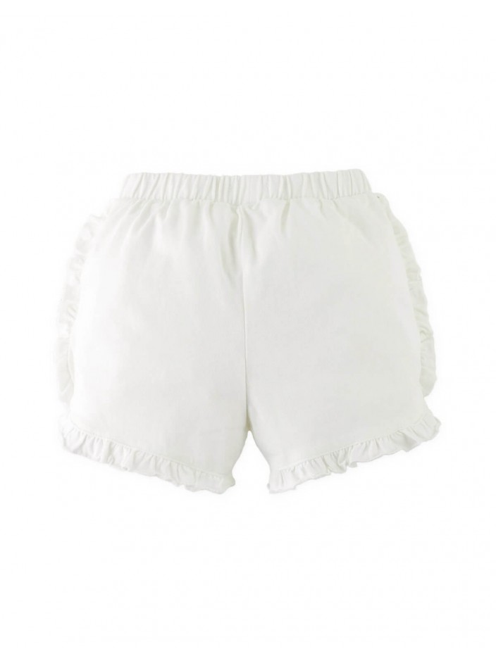 Jersey Shorts with Ruffles and Apple Embroidery