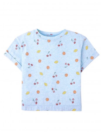 All-Over Fruit Print T-shirt with Side Slit
